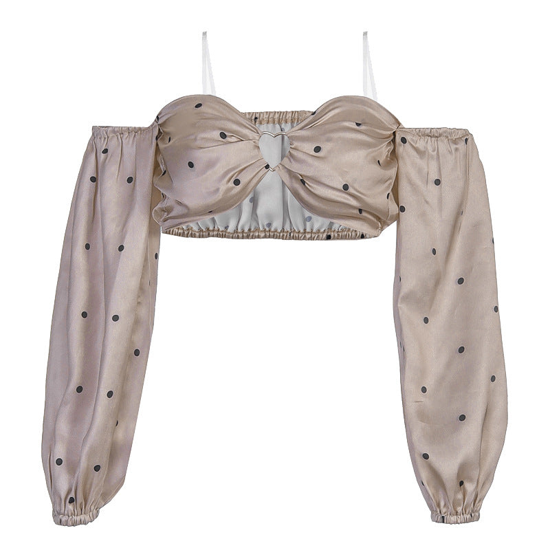 Long Sleeve Polka Dot Tube Top