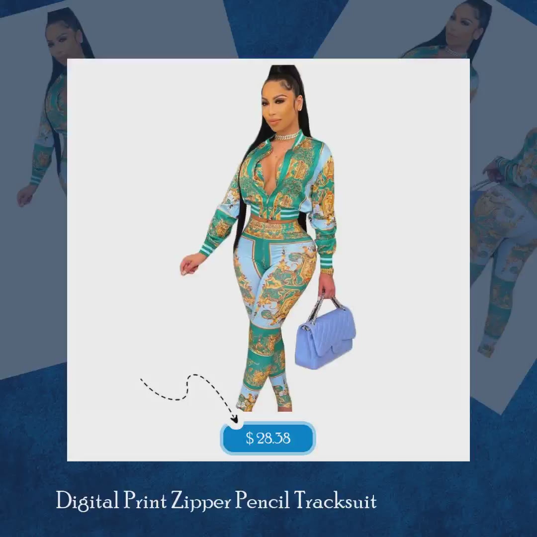 Digital Print Zipper Pencil Tracksuit by@Vidoo