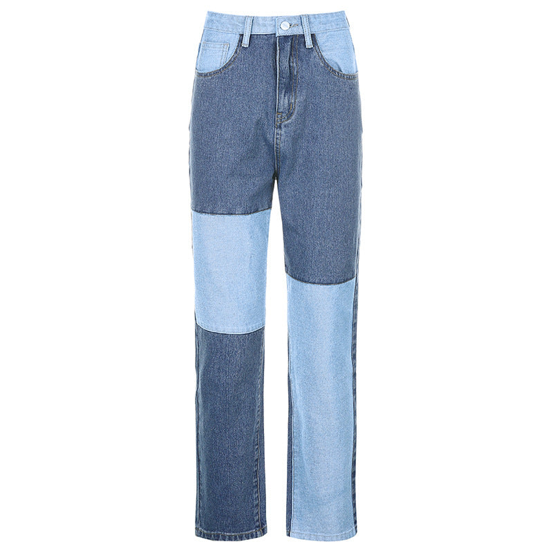 Contrasting  High-rise Straight-leg Jeans