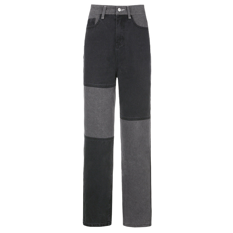 Contrasting  High-rise Straight-leg Jeans