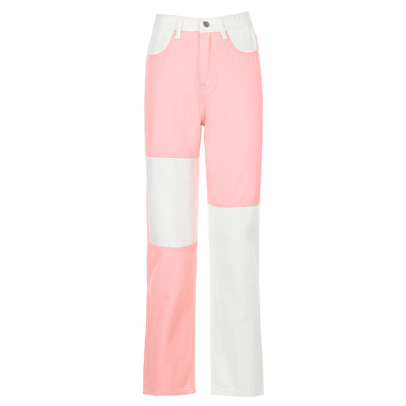 Contrasting  High-rise Straight-leg Jeans