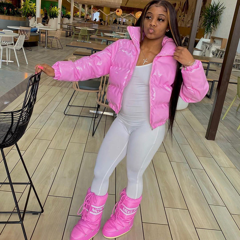 Faux PU Leather Y2K Bubble Puffer Jacket