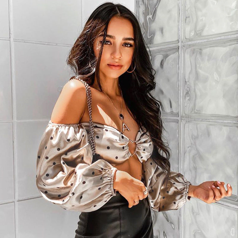 Long Sleeve Polka Dot Tube Top