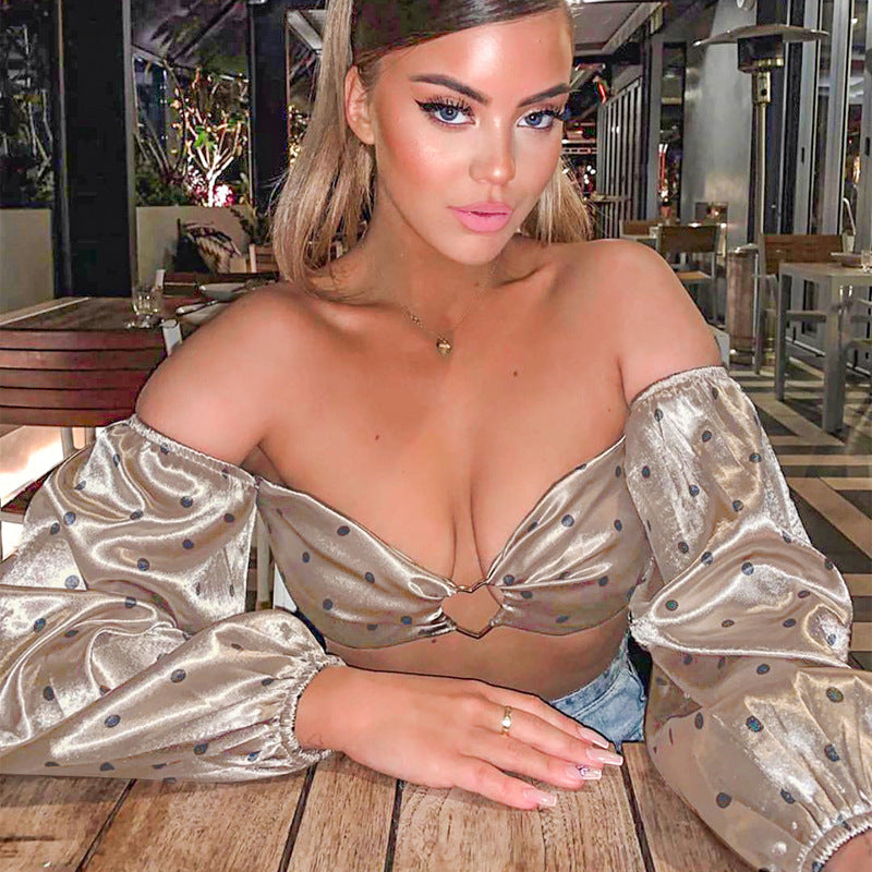 Long Sleeve Polka Dot Tube Top