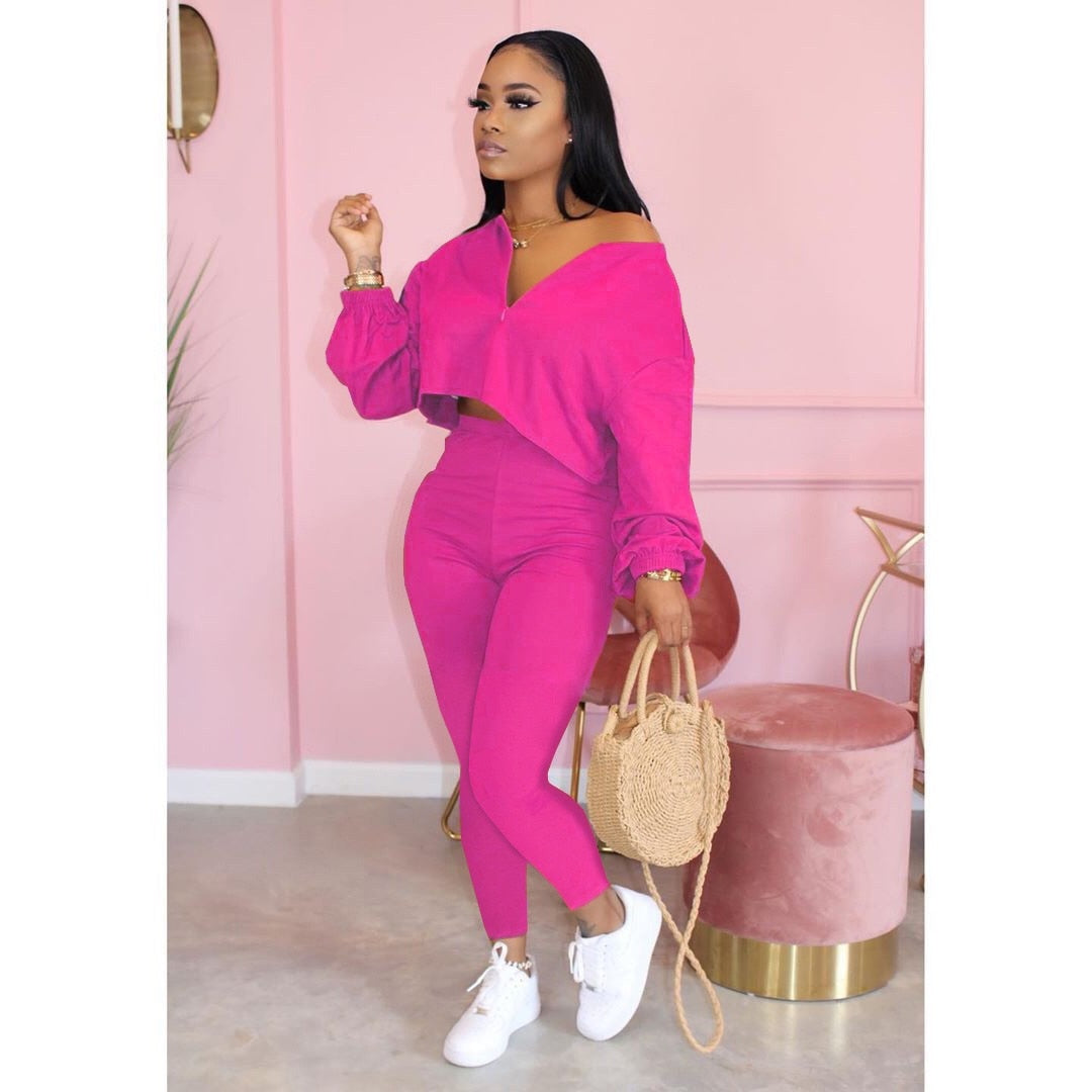 Casual 2 Piece V Neck Plus Size Sets