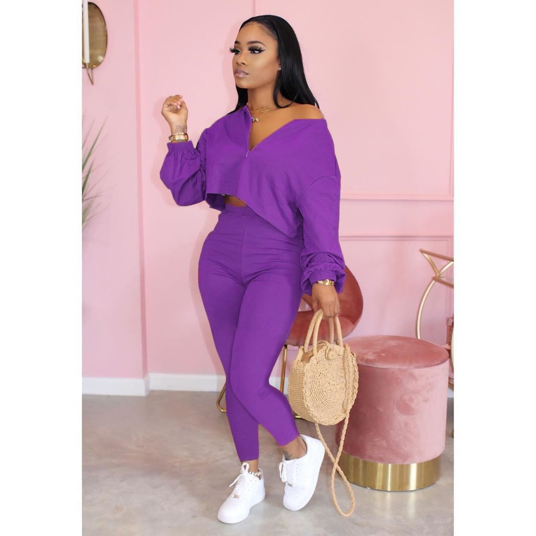 Casual 2 Piece V Neck Plus Size Sets