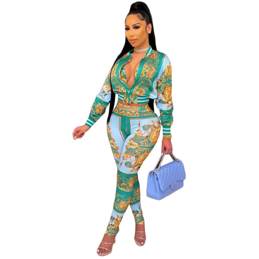 Digital Print Zipper Pencil Tracksuit