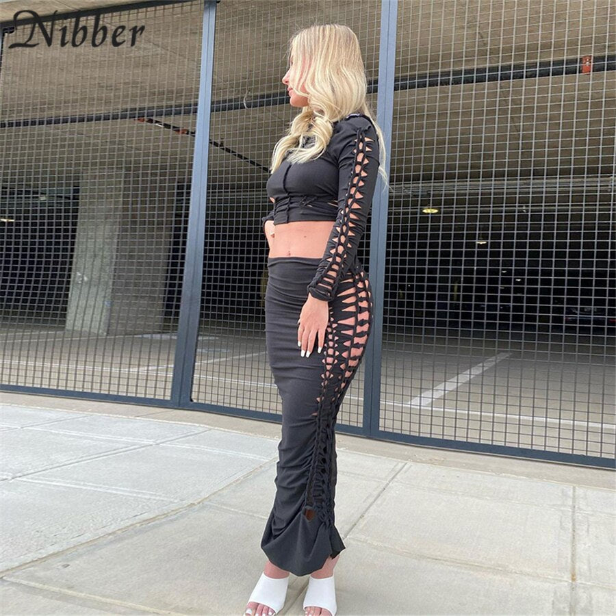 Hollow Fold Elastic Skirt