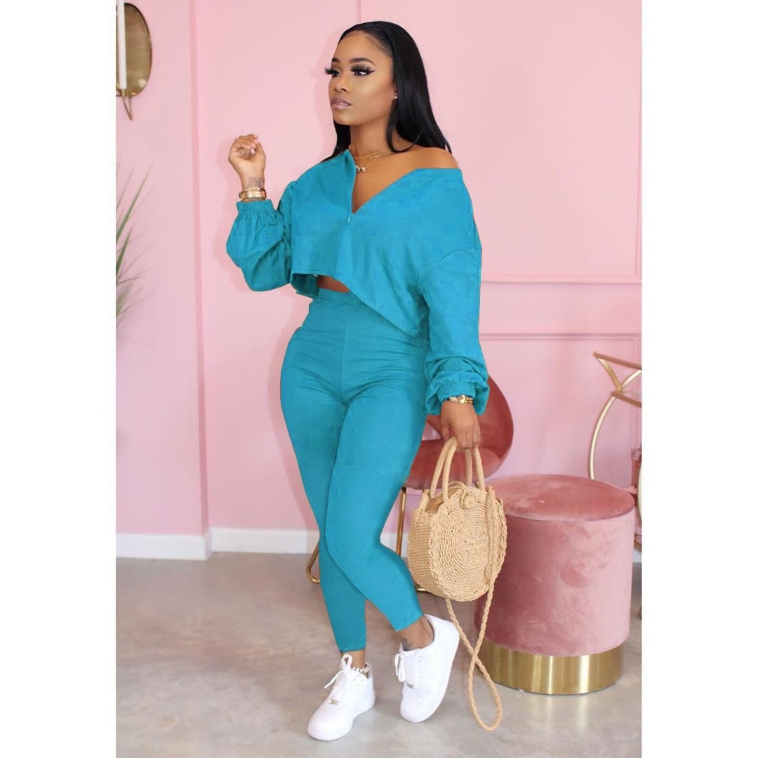 Casual 2 Piece V Neck Plus Size Sets