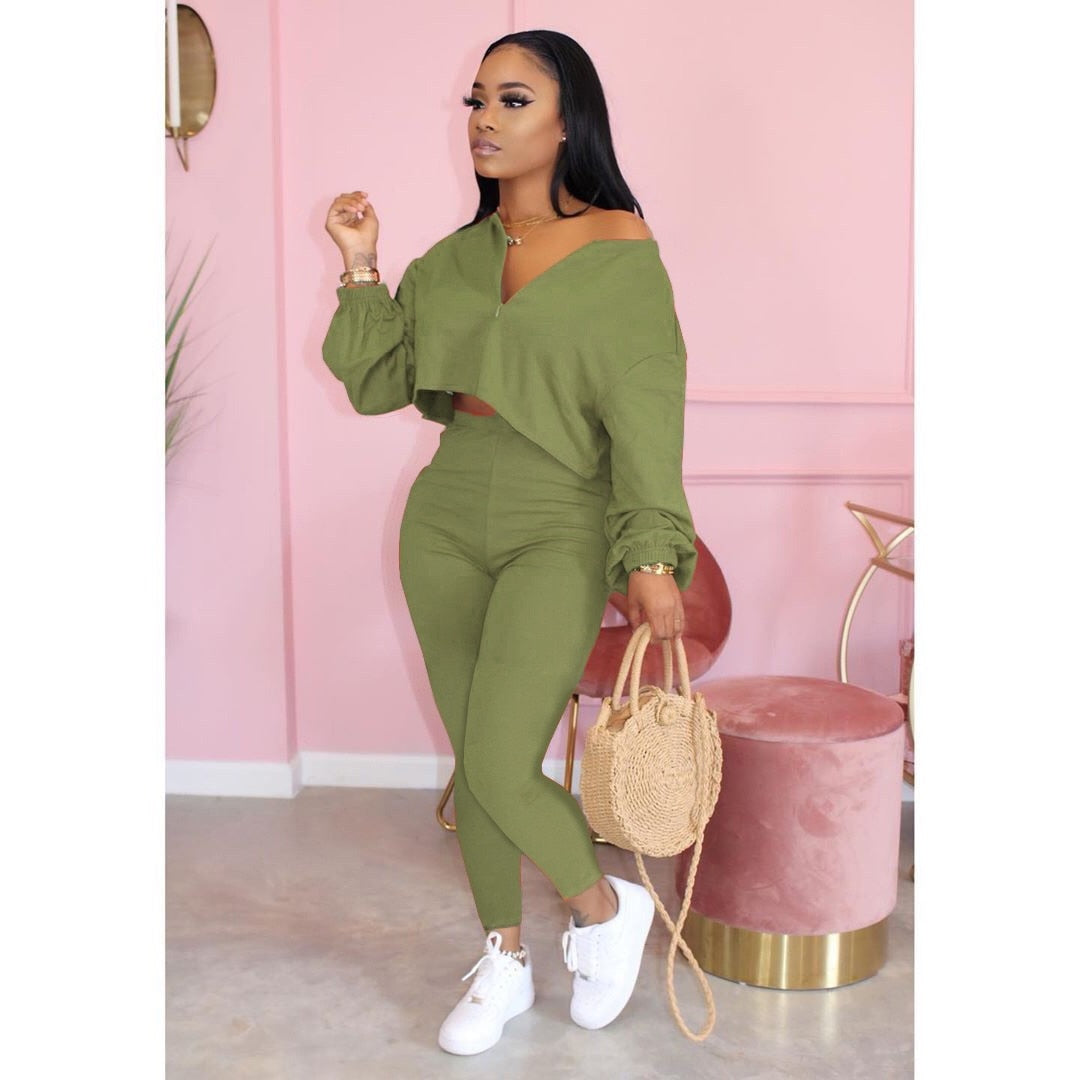 Casual 2 Piece V Neck Plus Size Sets