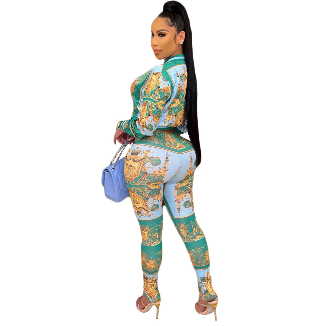 Digital Print Zipper Pencil Tracksuit