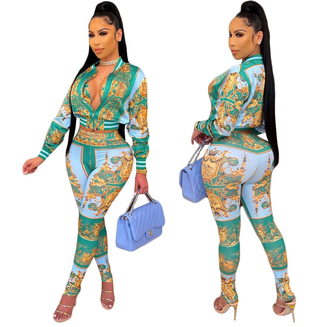 Digital Print Zipper Pencil Tracksuit