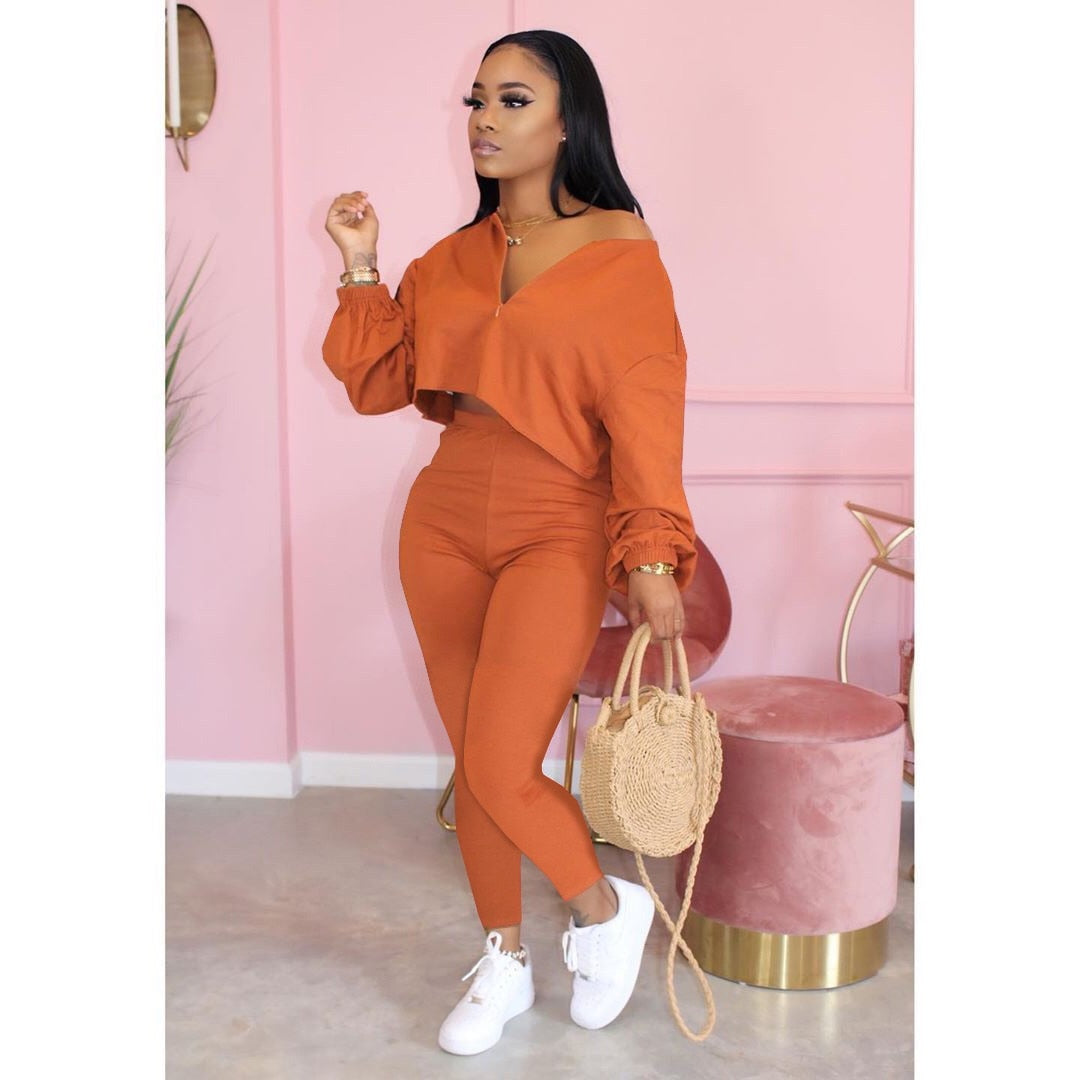 Casual 2 Piece V Neck Plus Size Sets
