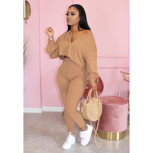 Casual 2 Piece V Neck Plus Size Sets