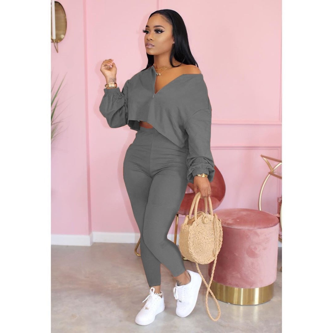 Casual 2 Piece V Neck Plus Size Sets
