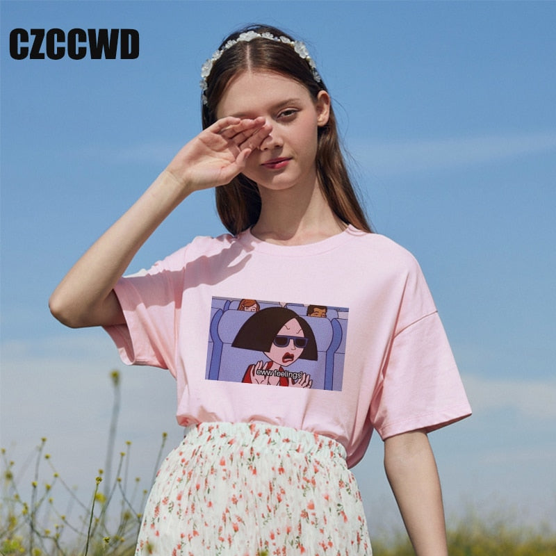 Daria Eww Feelings Printed Women's T Shirts Casual Loose Summer Aesthetic Tops Vintage