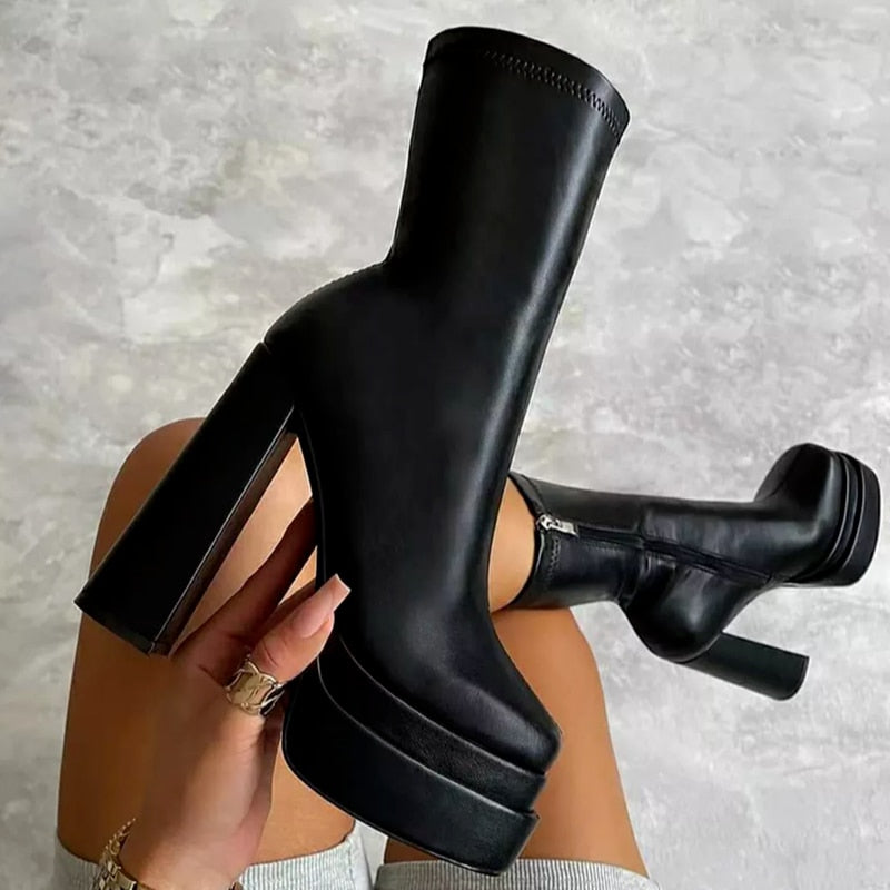 Chunky High Heel Ankle Boots