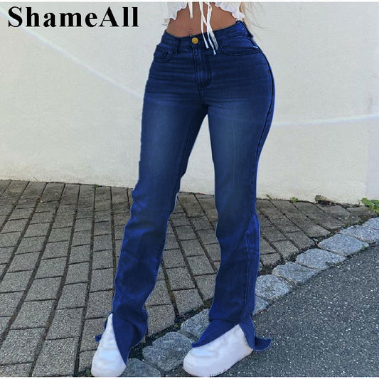 Plus Size Low Rise Slit Hem Flare Jeans