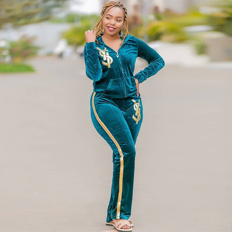 Velvet Two Piece Tracksuit Sets
