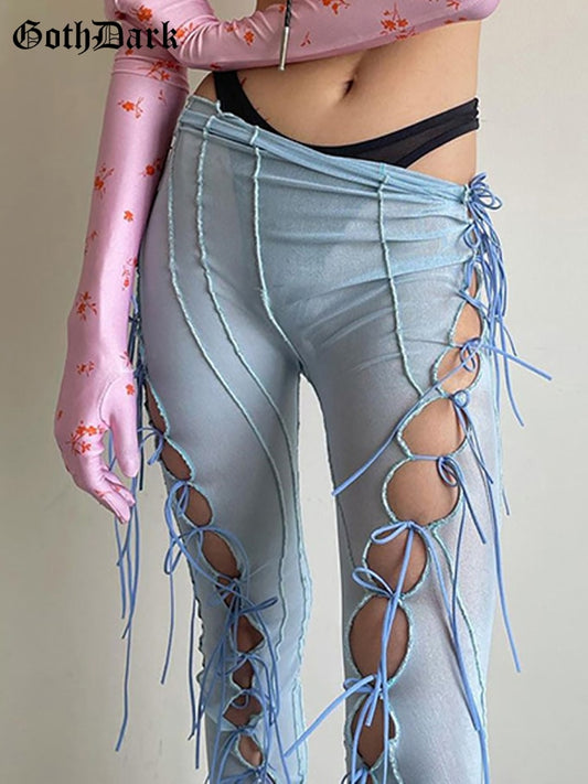 Flare Y2k Mesh Bandage Trousers