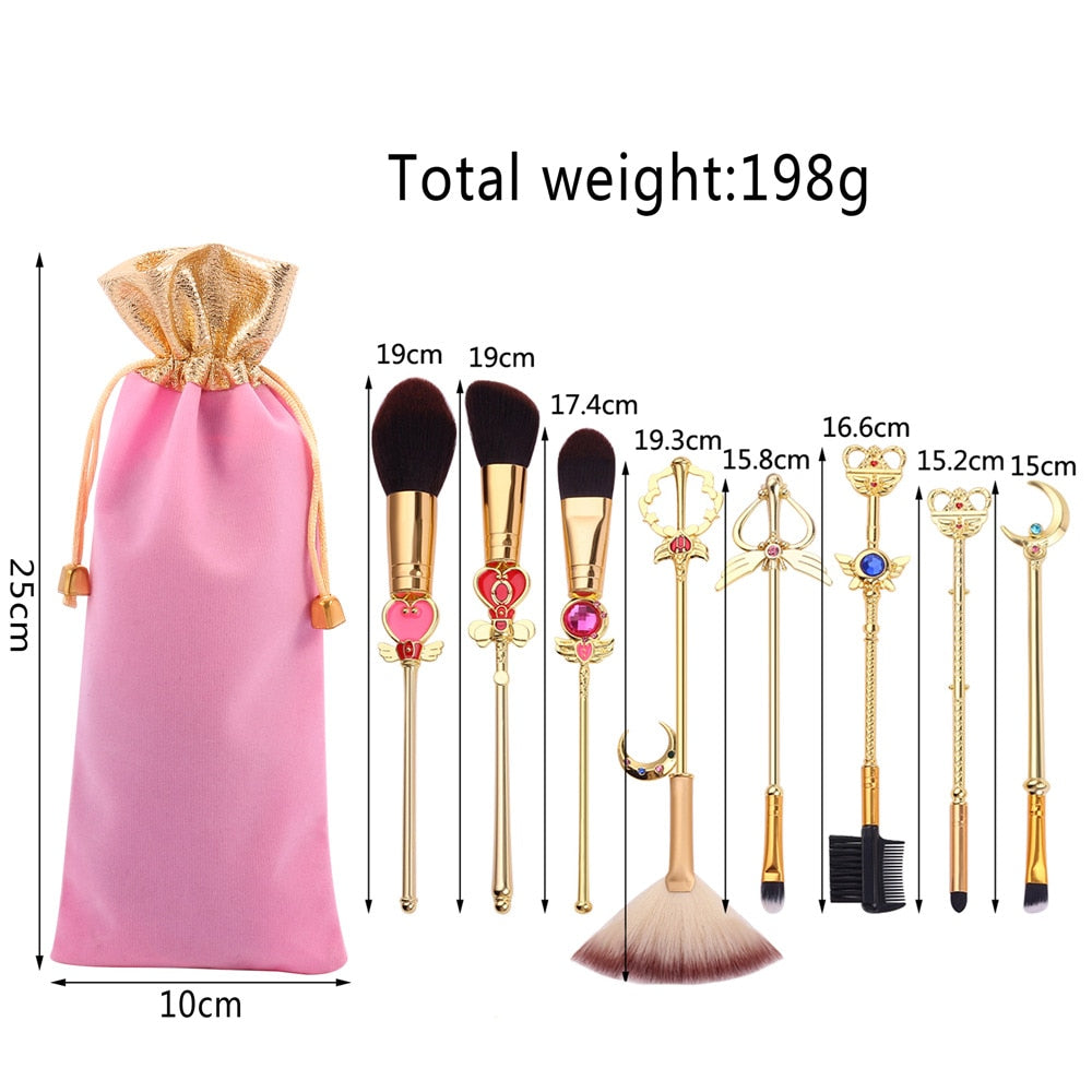 Kawaii Sailor Moon Makeup Brush Set with Cute Pink Pouch