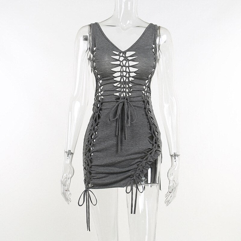 Hollow Fold Sleeveless Open Back Mini Dress