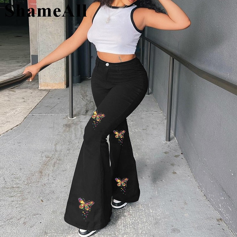 Plus Size Punk Style Curve Skinny Flare Jeans