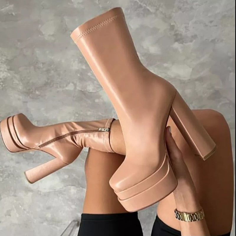 Chunky High Heel Ankle Boots