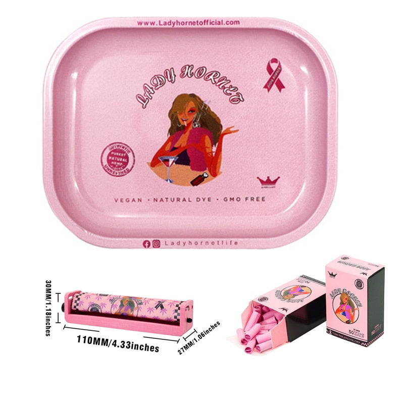 Pink Metal Rolling Tray Set