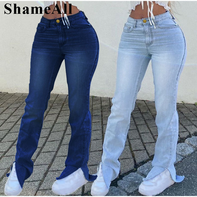 Plus Size Low Rise Slit Hem Flare Jeans