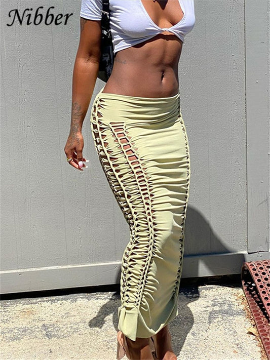 Hollow Fold Elastic Skirt