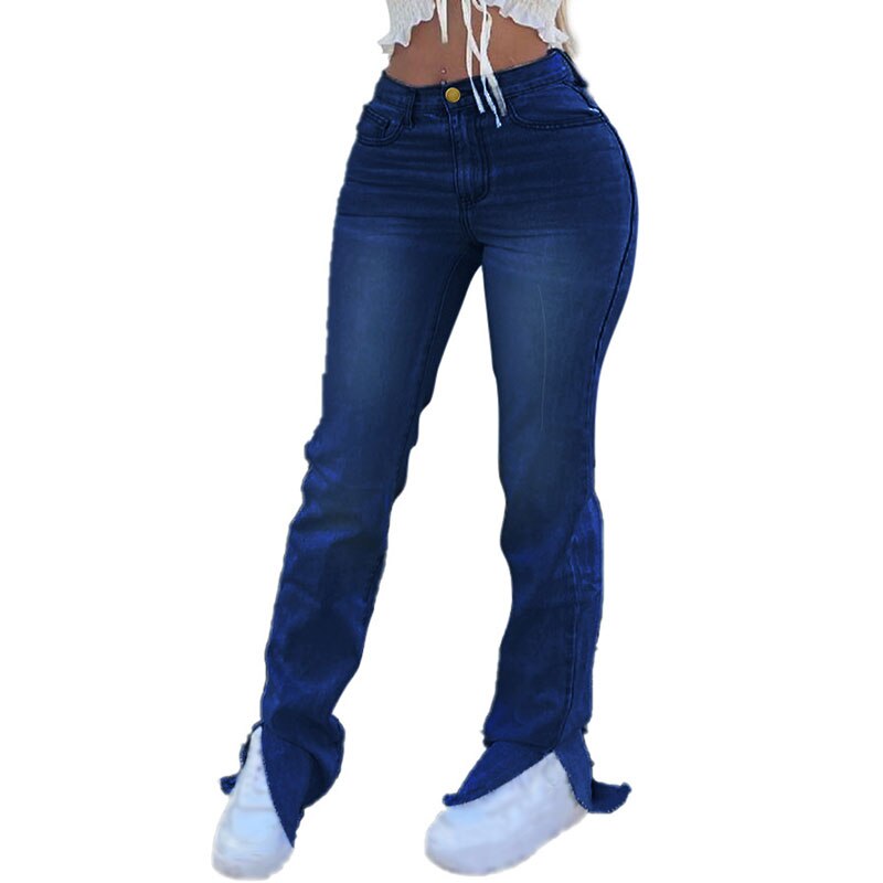 Plus Size Low Rise Slit Hem Flare Jeans