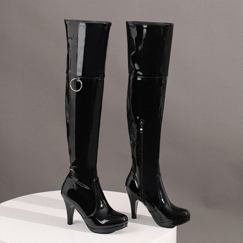 High-heeled Patent Leather Boots