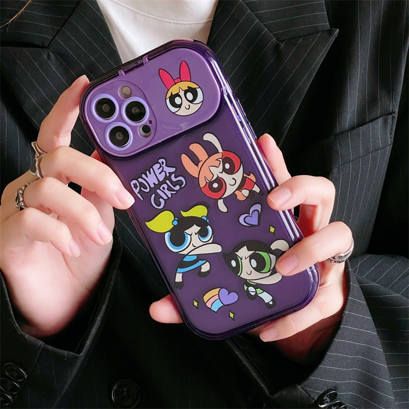 PowerPuff Girls Cute Cartoon Pendant Flip Mirror Phone Case