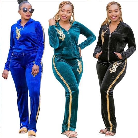 Velvet Two Piece Tracksuit Sets