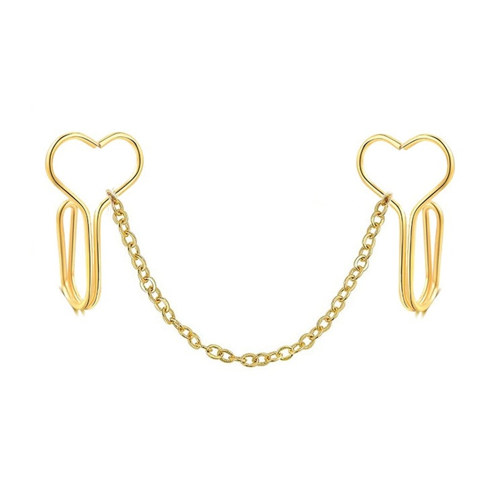 Double Heart Nose Chain Cuff Piercing