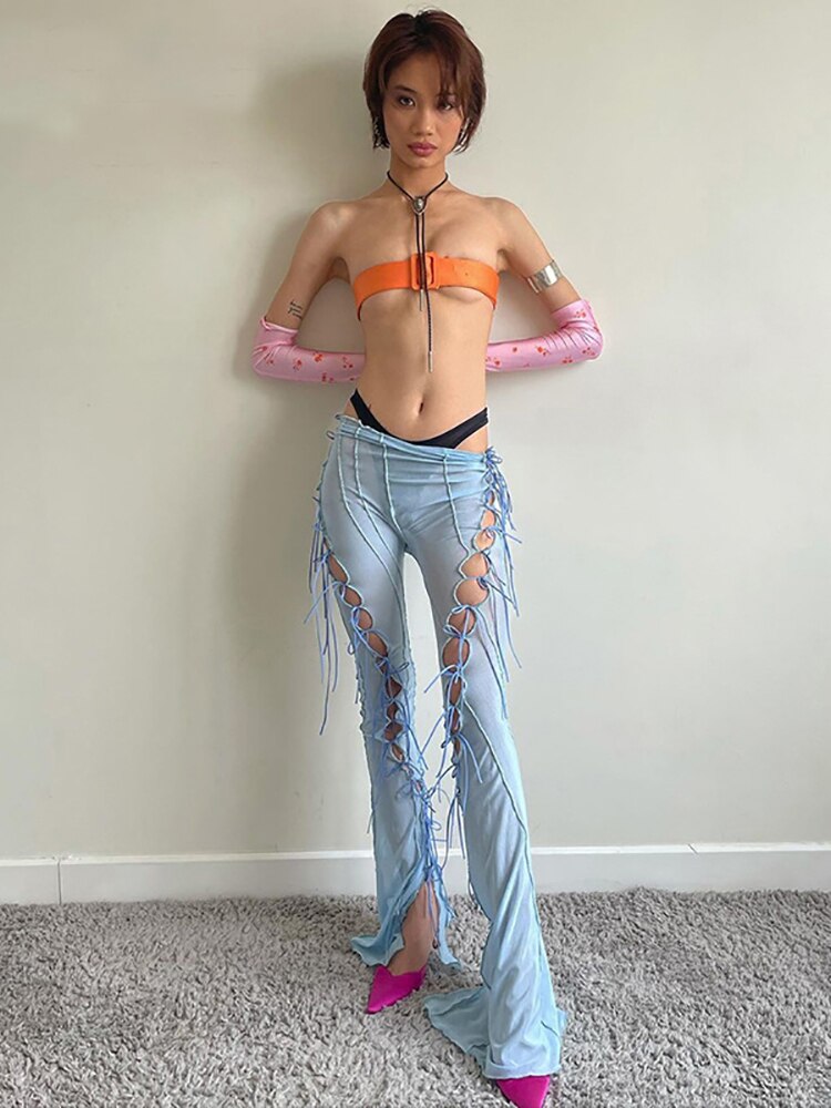 Flare Y2k Mesh Bandage Trousers
