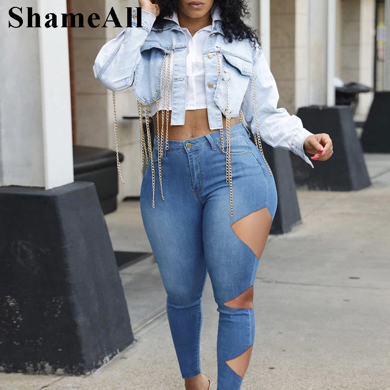 Plus Size Asymmetrical Cut Skinny Jeans