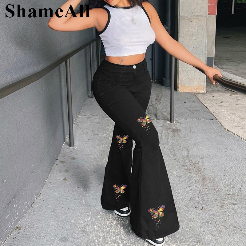 Plus Size Punk Style Curve Skinny Flare Jeans