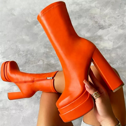 Chunky High Heel Ankle Boots