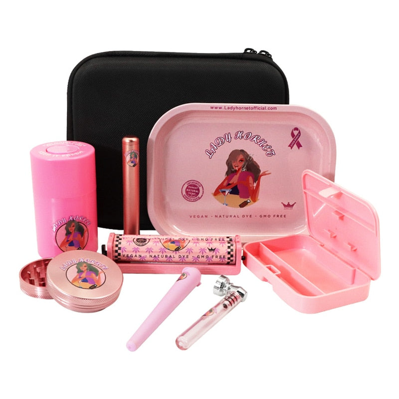 Pink Metal Rolling Tray Set