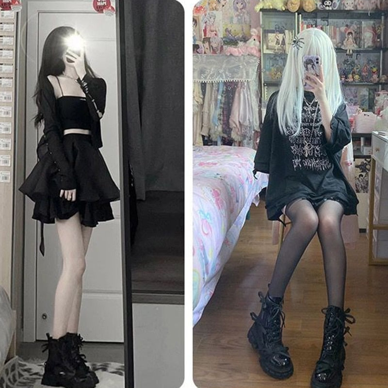 Mesh Motorcycle Platform Ankle Boots