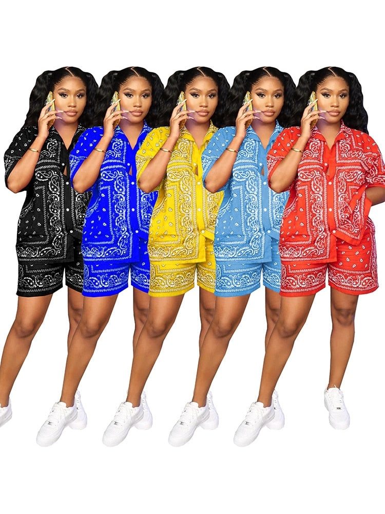 Bandanna African Print Elastic Baggy Shorts Set