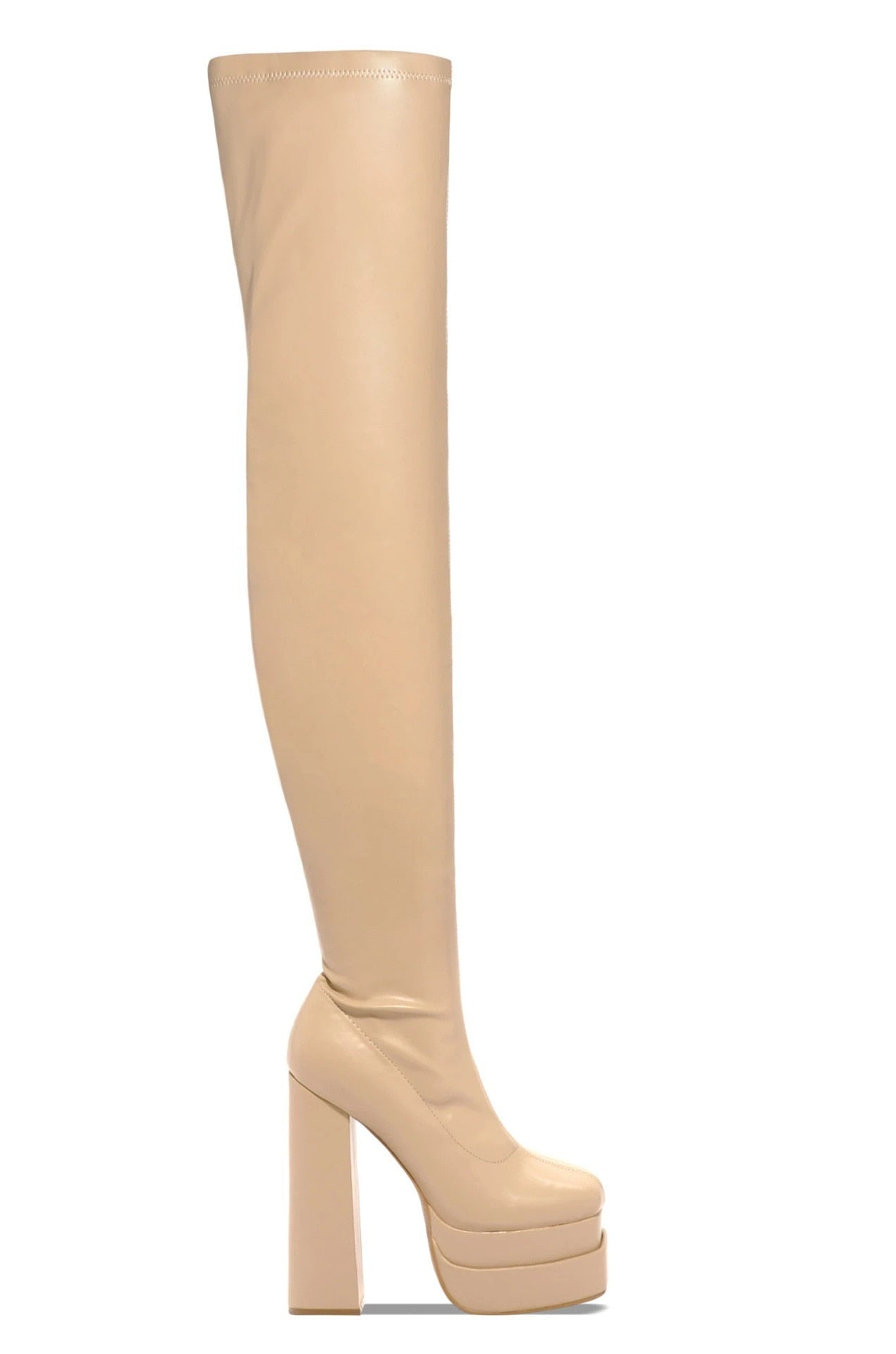 Thigh High Double Platform Block Heel Boots