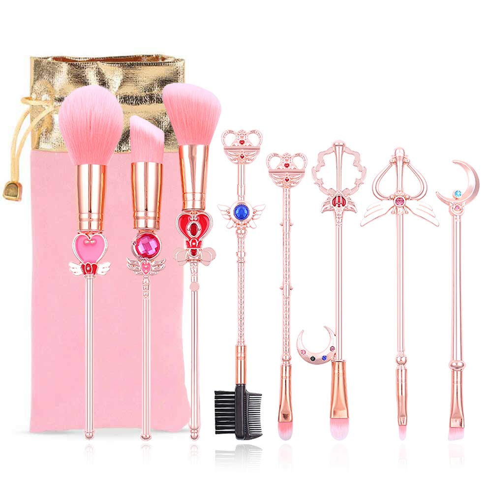 Kawaii Sailor Moon Makeup Brush Set with Cute Pink Pouch