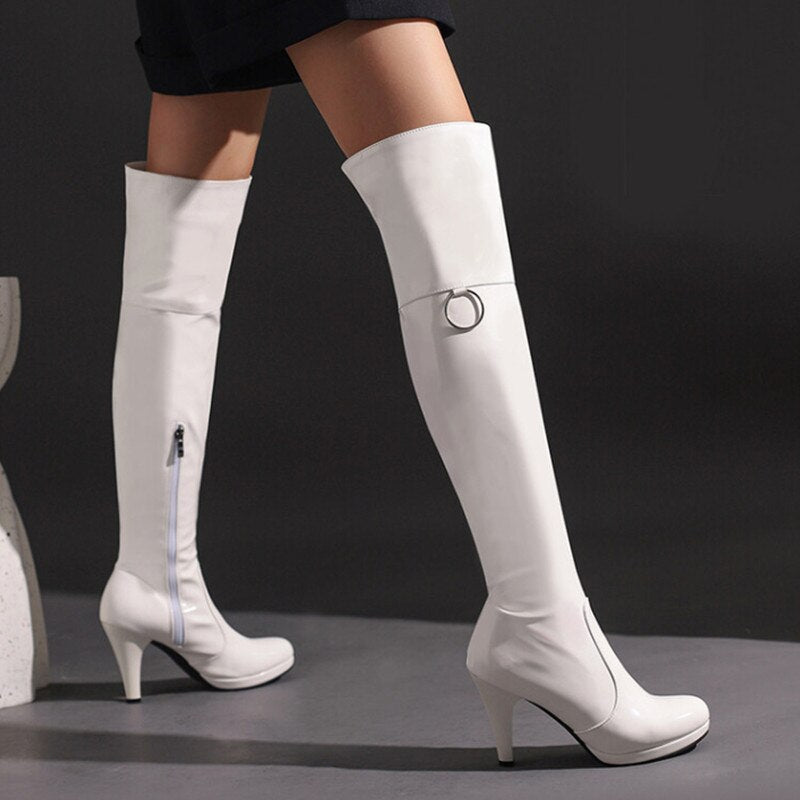 High-heeled Patent Leather Boots