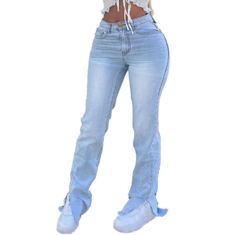 Plus Size Low Rise Slit Hem Flare Jeans