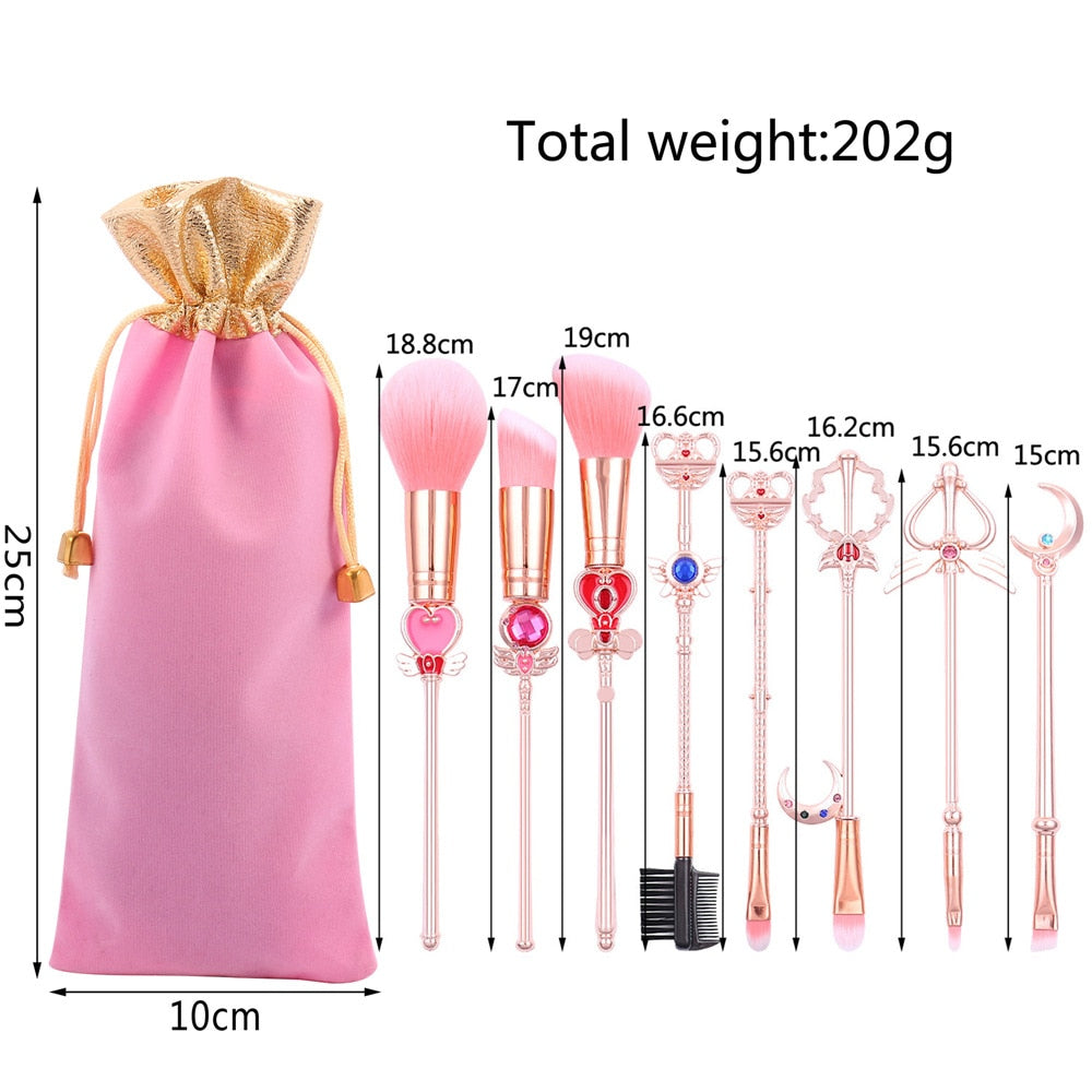 Kawaii Sailor Moon Makeup Brush Set with Cute Pink Pouch