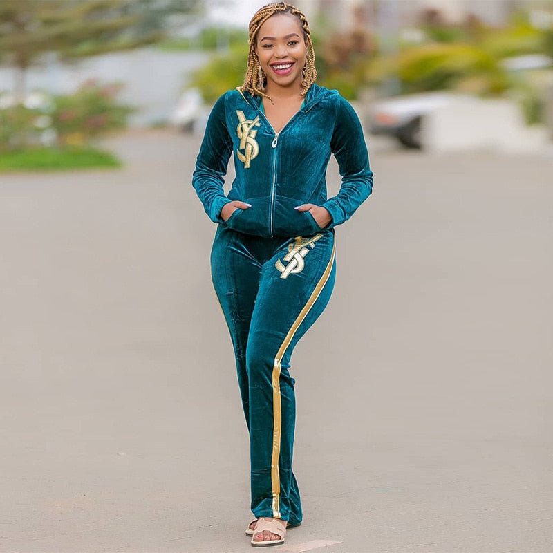 Velvet Two Piece Tracksuit Sets