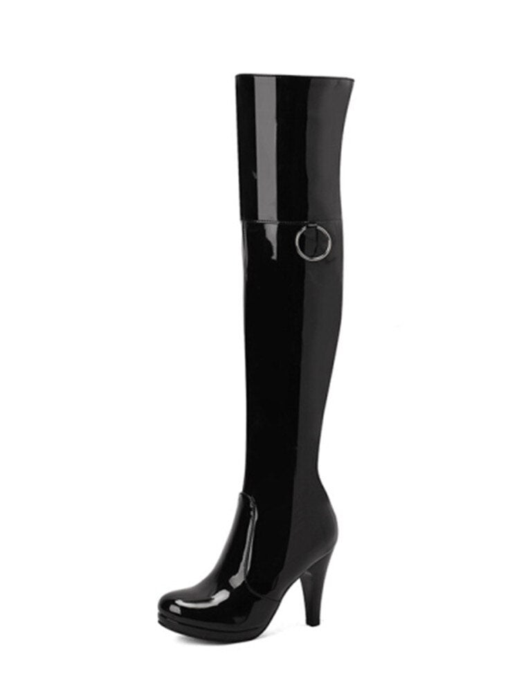 High-heeled Patent Leather Boots
